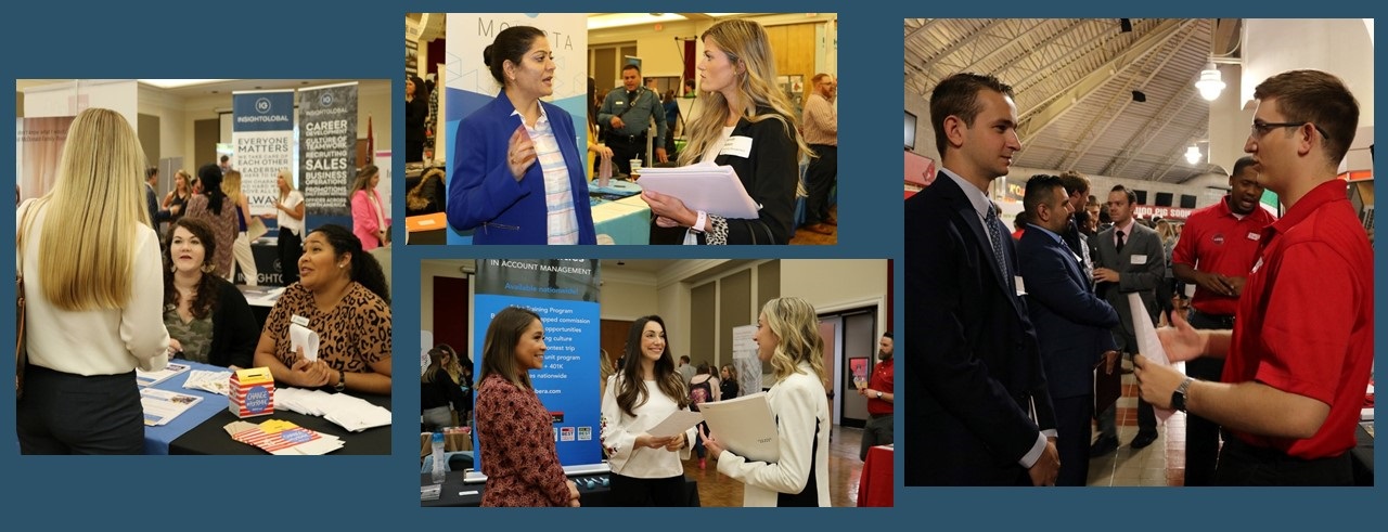 Collage of 4 photos showing students at a career fair