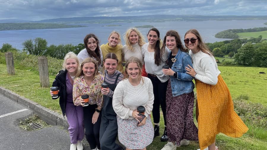 Students take a coffee (or tea) break in Castletownarra parish in County Tipperary during their May 2022 Study Abroad excursion to Ireland.